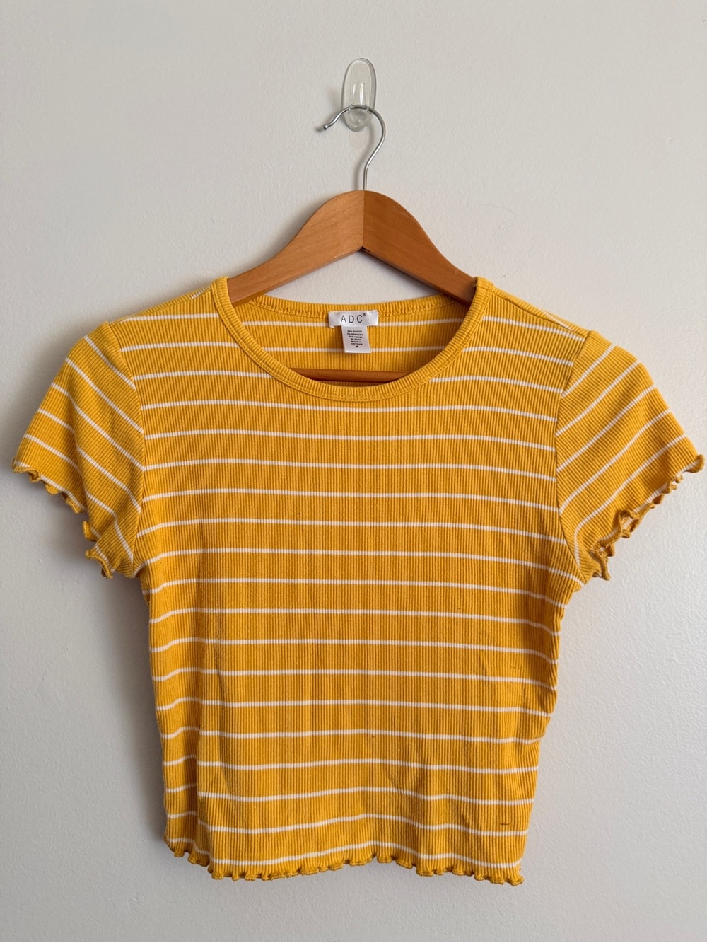 ADC Yellow Striped Ribbed Crop Tee
